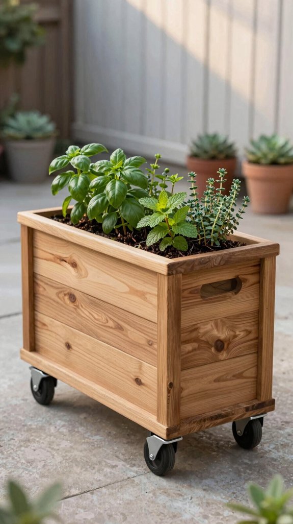compact cedar planter on wheels