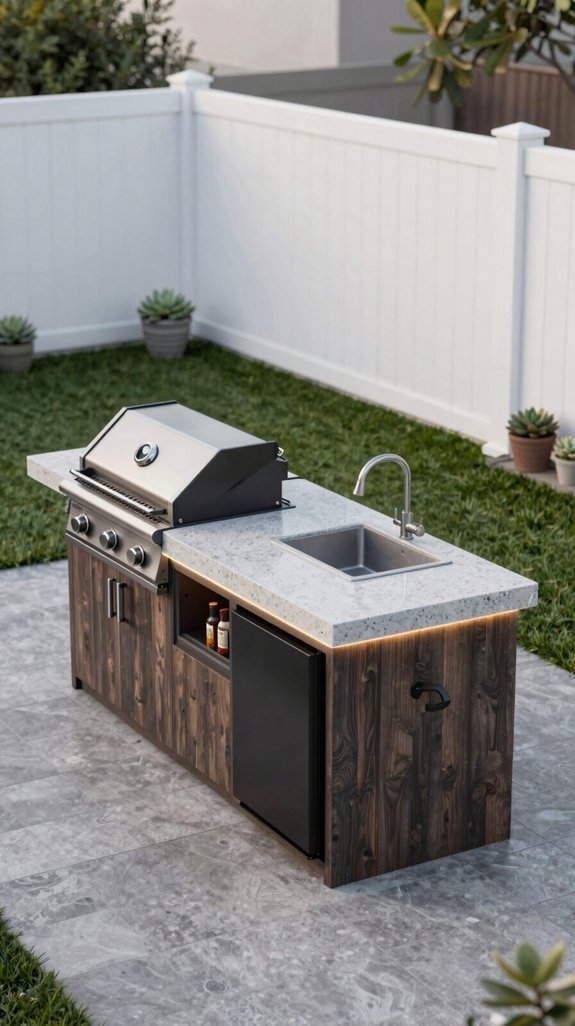 21 Small Backyard Design Ideas That Maximize Space 12 compact island with grill