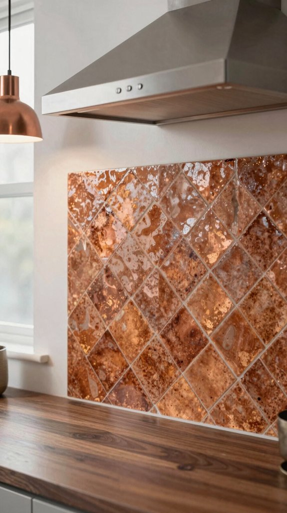 copper accented geometric backsplash