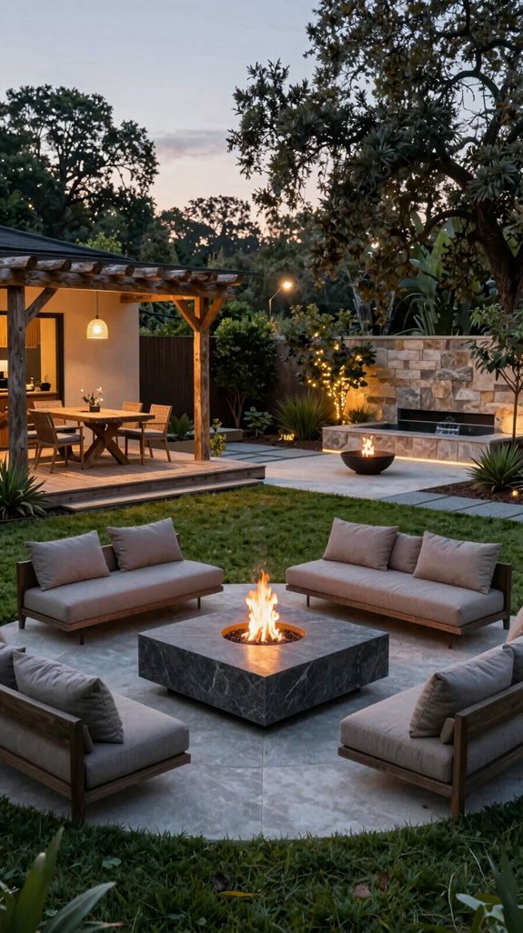 cozy backyard firepit landscaping