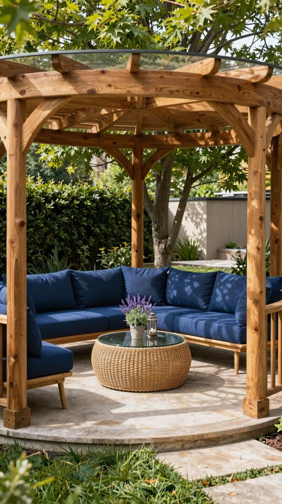 curved pergola seating