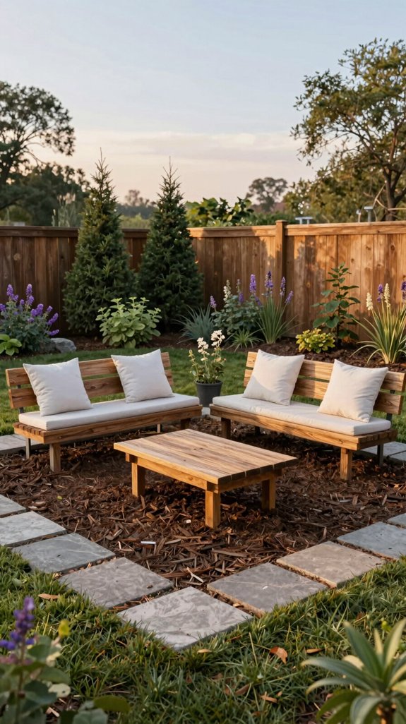defined mulched outdoor nook