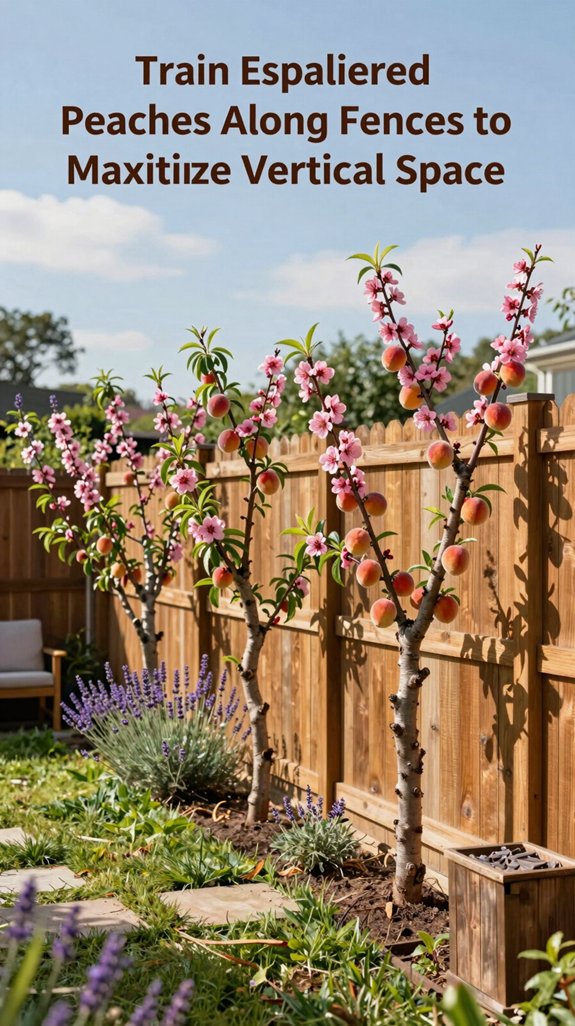 espaliered peach fence training