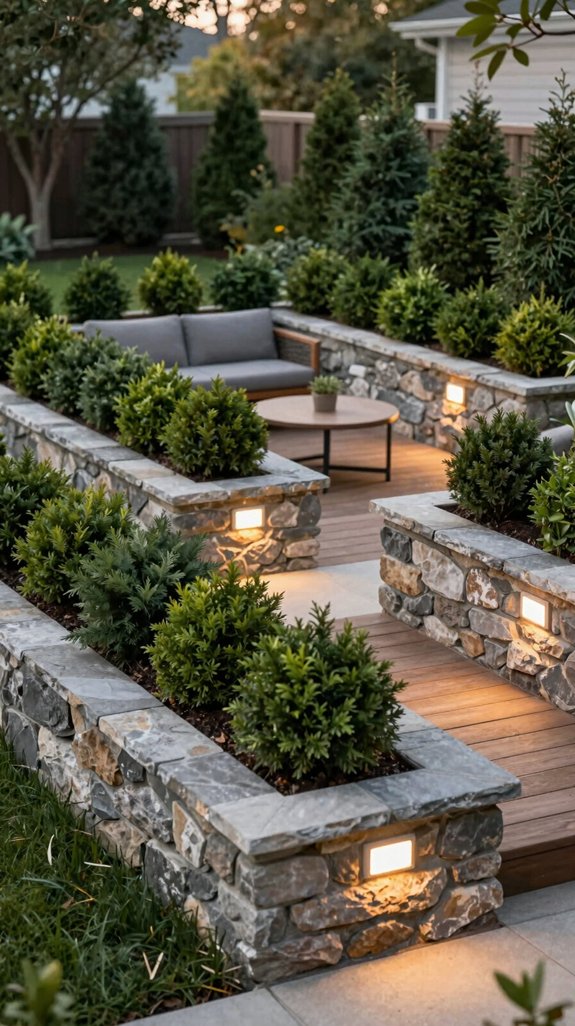 evergreen raised planter walls