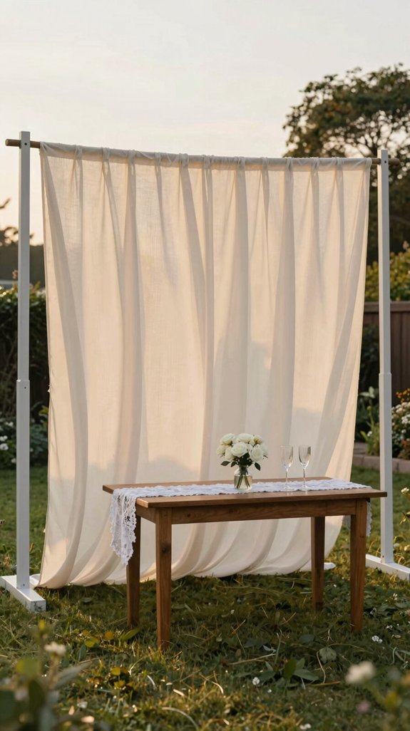 17 Cheap Backyard Wedding Ideas That Still Look Elegant 7 fabric drape backdrop solution