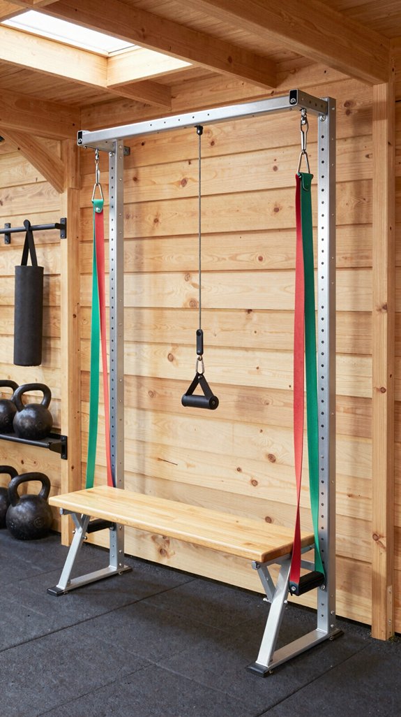 17 Backyard Gym Shed Ideas for Outdoor Fitness Spaces 10 foldable wall benchstation