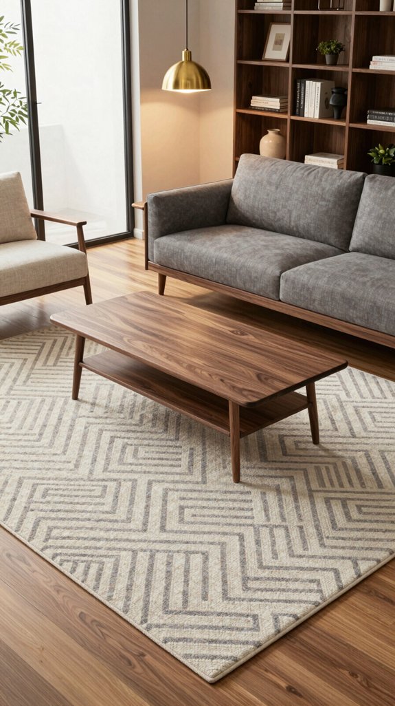 Walnut Furniture Color Combinations That Feel Elegant and Balanced 5 geometric dove gray walnut rug