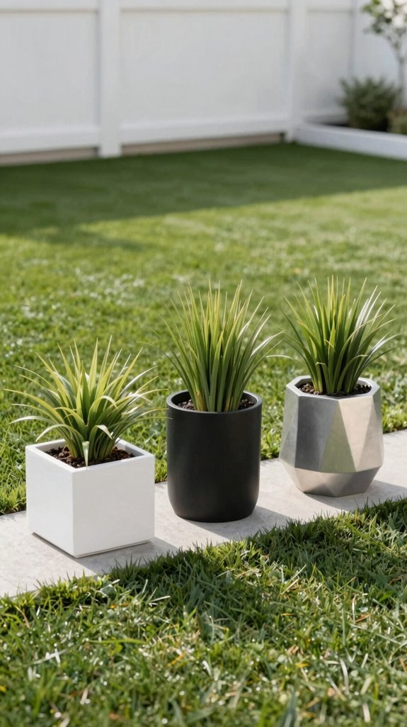 geometric planters accentuate turf
