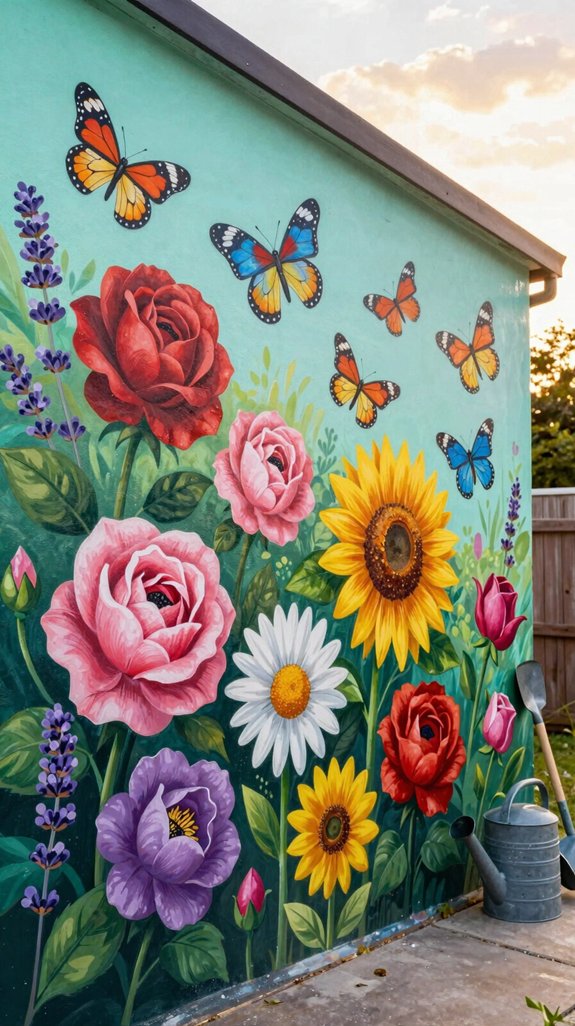 hand painted garden mural