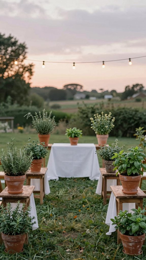 17 Cheap Backyard Wedding Ideas That Still Look Elegant 12 herb filled backyard wedding decor