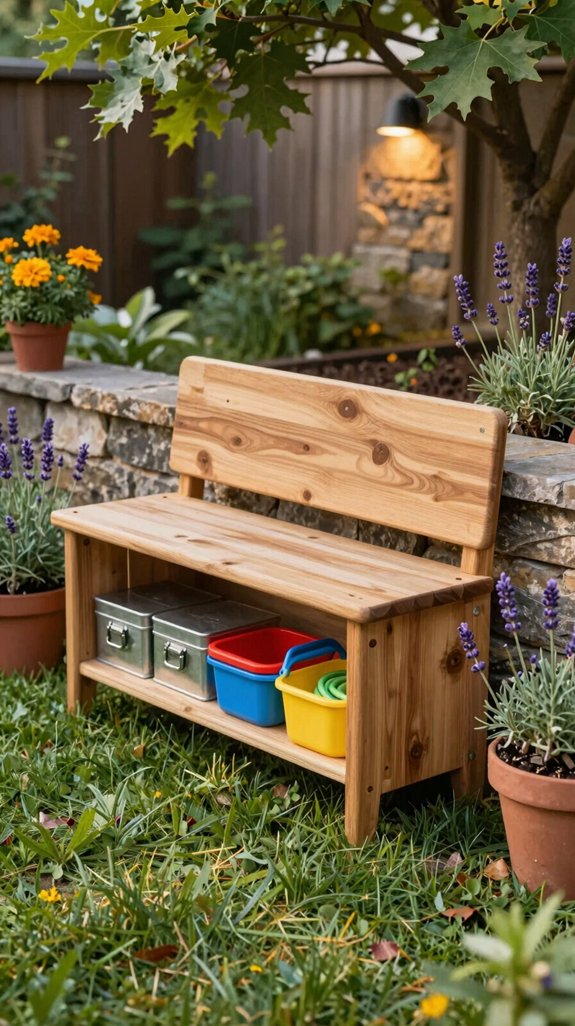 21 Small Backyard Design Ideas That Maximize Space 7 hidden storage garden bench