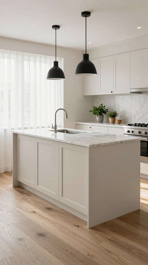ivory kitchen with matte black cabinets