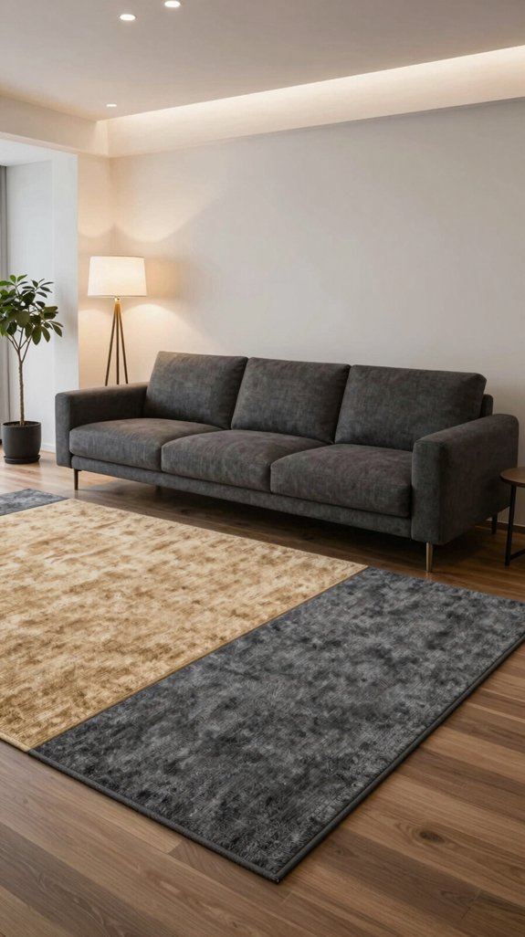 layered rugs sculptural lighting