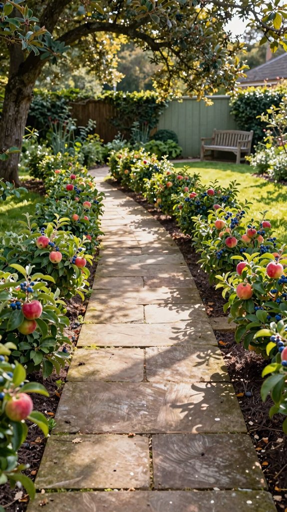 low growing fruit shrub pathway
