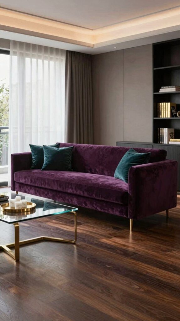 luxurious aubergine sofa pairings