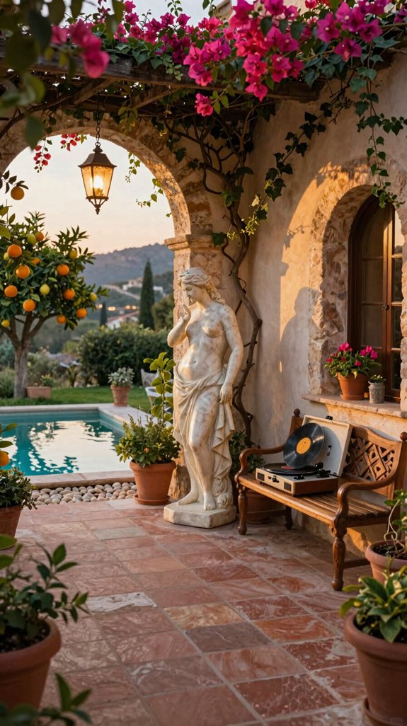 mediterranean vines statues music