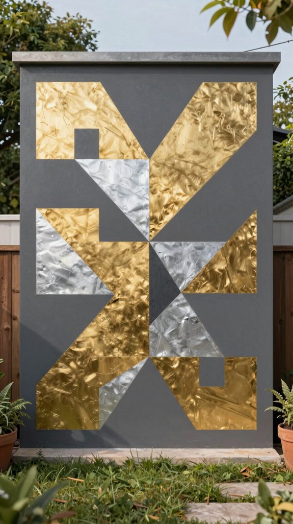 metallic geometric fence mural