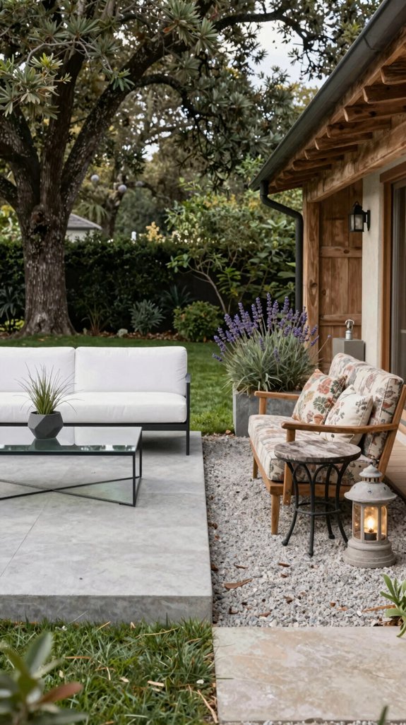 minimalist or cozy outdoor seating