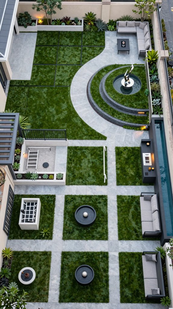 modern clean turf backyard ideas