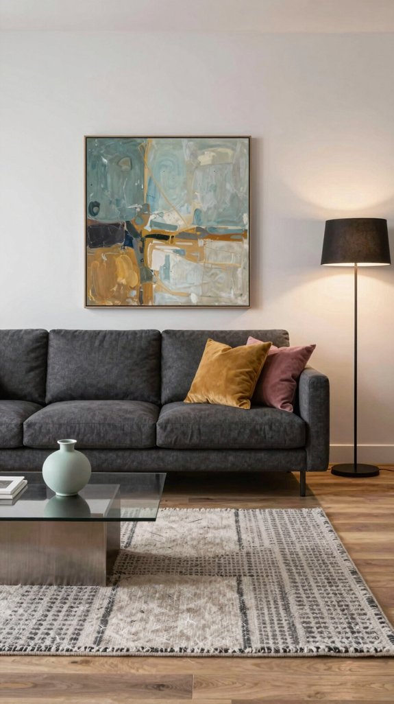 modern living with dark grey sofa