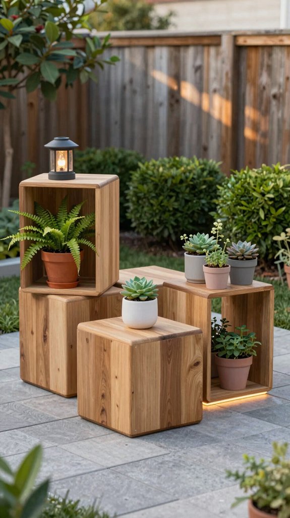 21 Small Backyard Design Ideas That Maximize Space 14 modular plant stand seating
