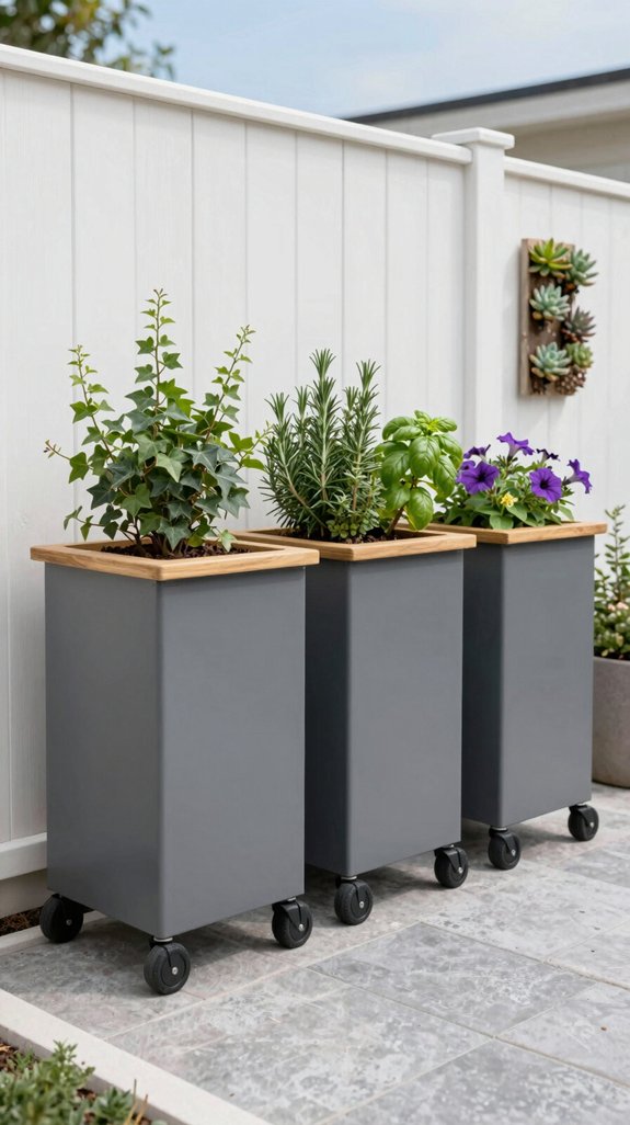 21 Small Backyard Design Ideas That Maximize Space 6 modular wheeled raised planters
