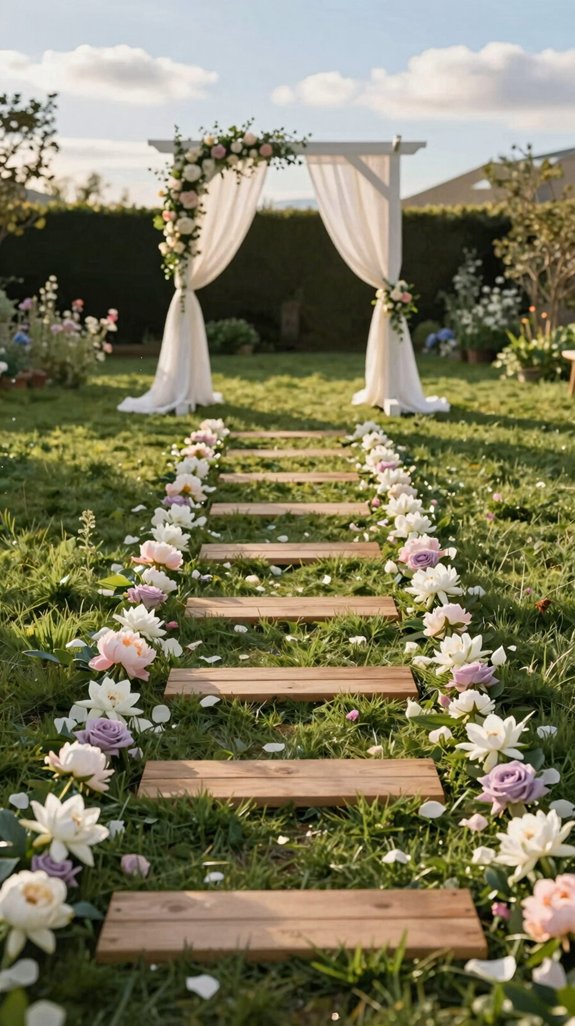 17 Cheap Backyard Wedding Ideas That Still Look Elegant 14 monochrome petal aisle runner