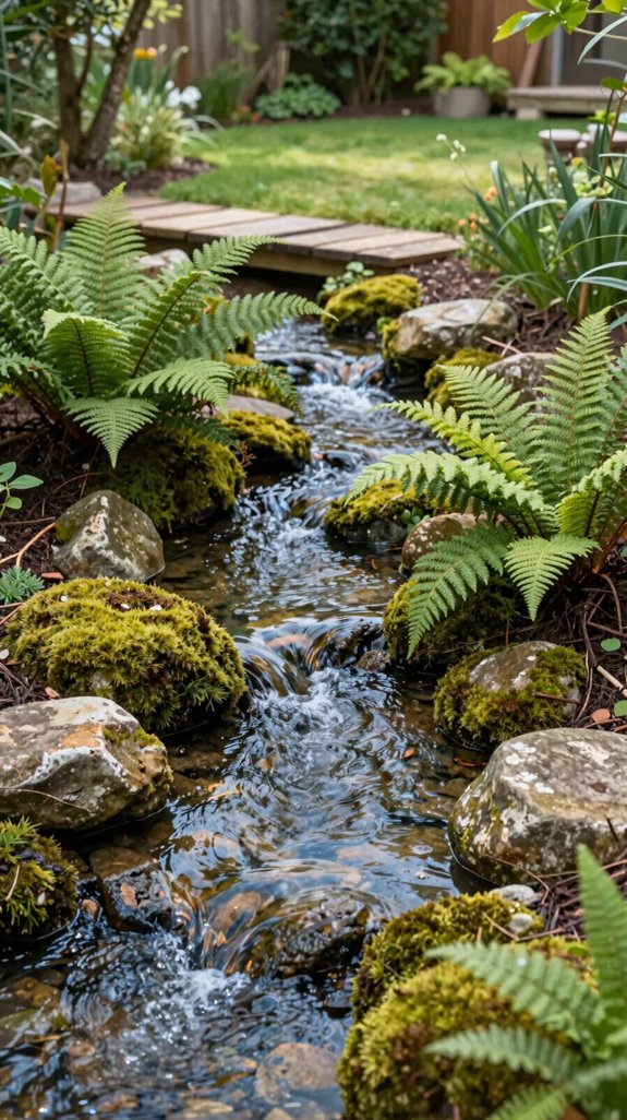 mossy fern filled stream