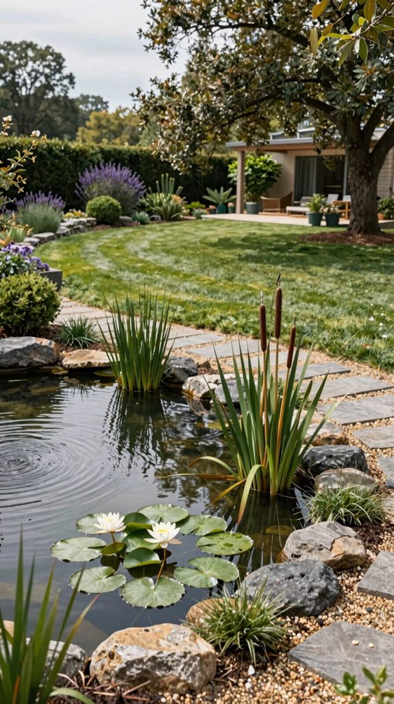 native pond with aquatic plants