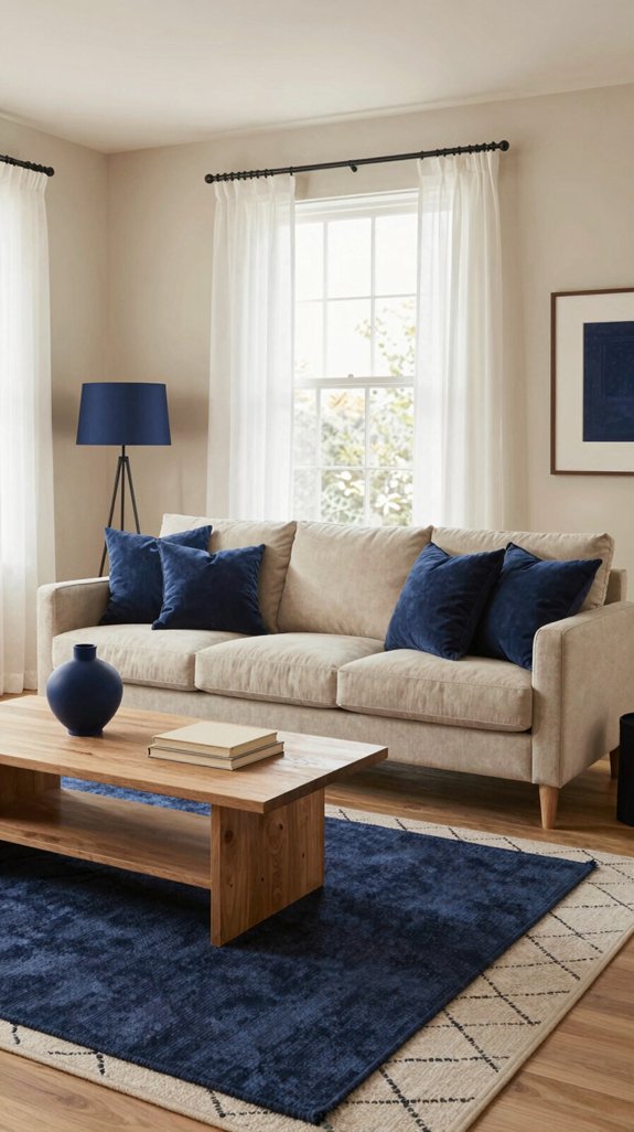Beige Living Room Color Pairings That Add Depth and Interest 4 navy accents in beige