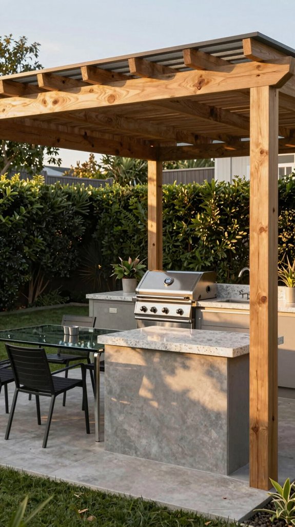 outdoor kitchen pergola integration