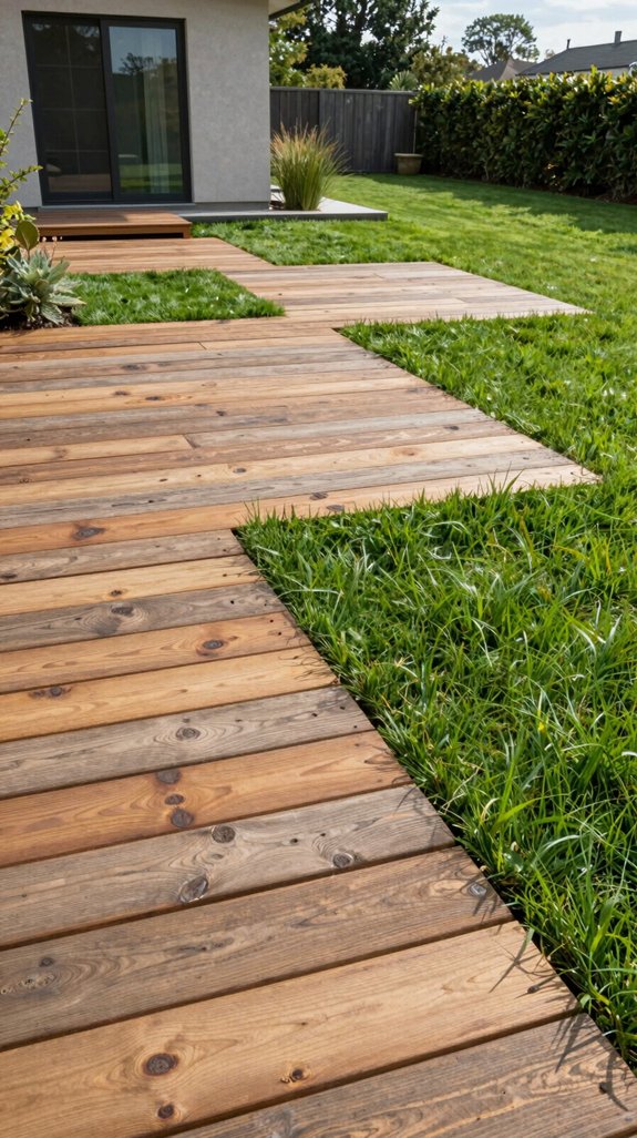 reclaimed wood turf patio