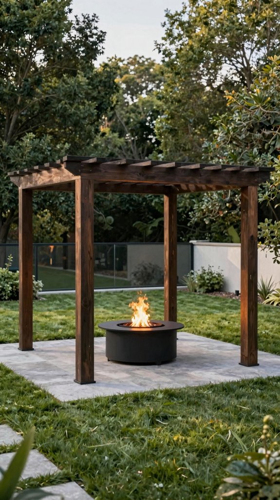 reinforced steel fire pit pergola