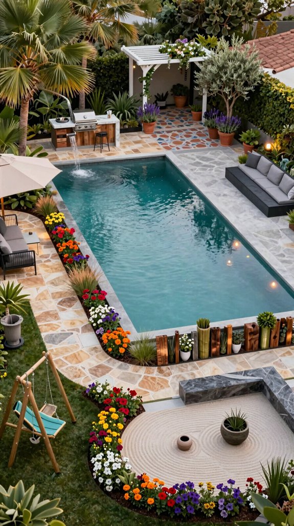 resort style backyard pool landscaping