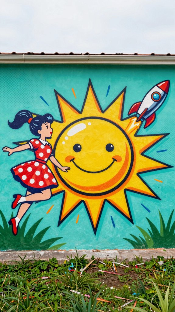 retro comic style backyard mural