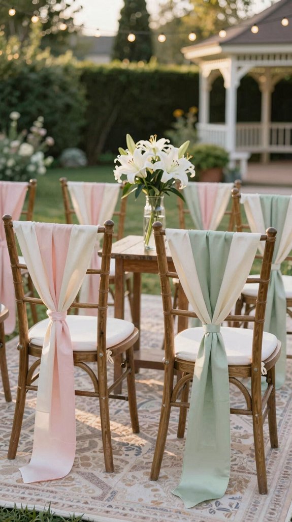17 Cheap Backyard Wedding Ideas That Still Look Elegant 11 ribbon wrapped upscale seating