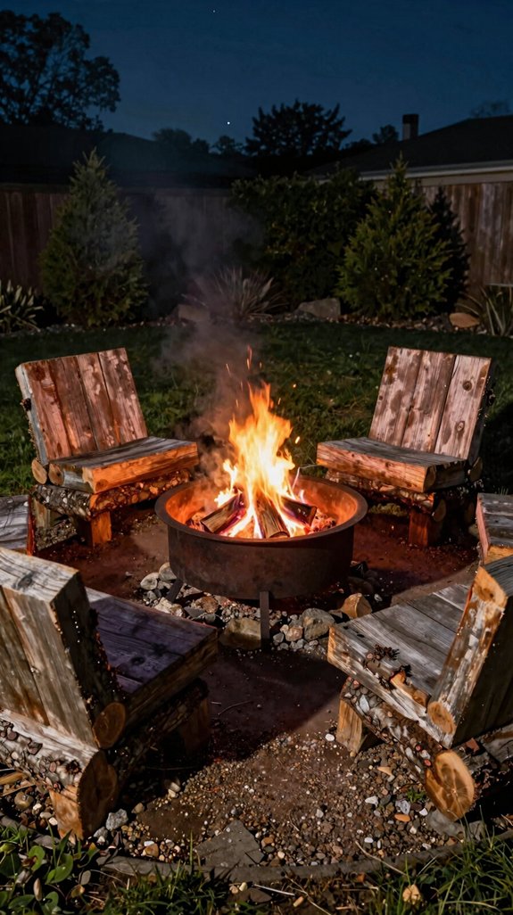 rustic stacked log seating