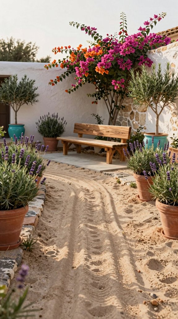 sand raked mediterranean walkway