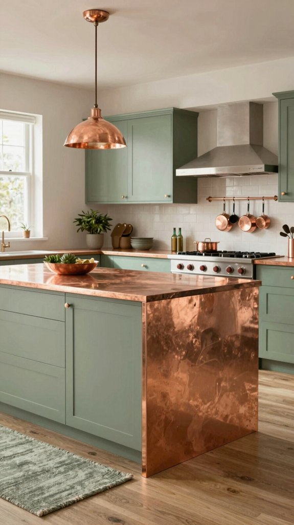 serene sage copper kitchen