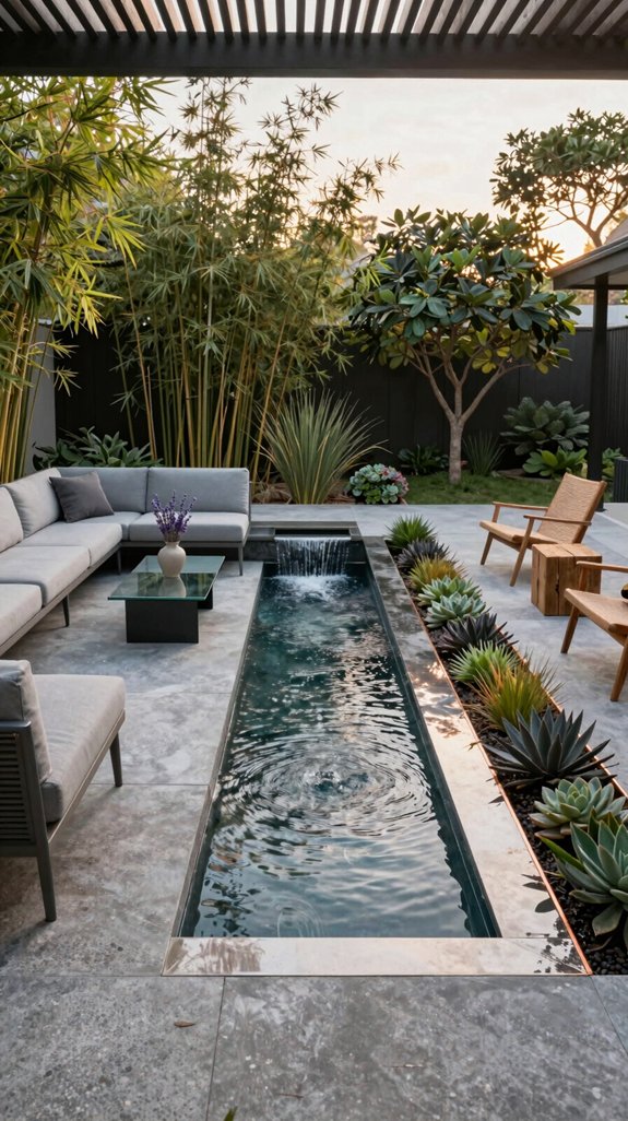 21 Backyard Patio Design Layout Ideas for Functional Spaces 10 sleek water centered patio