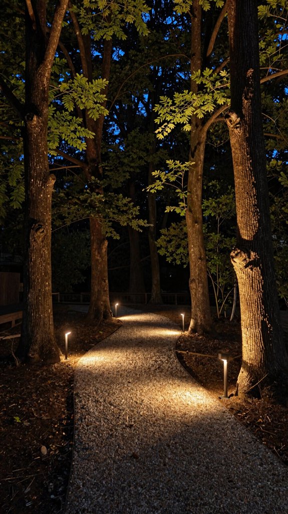 solar lit tree trunks