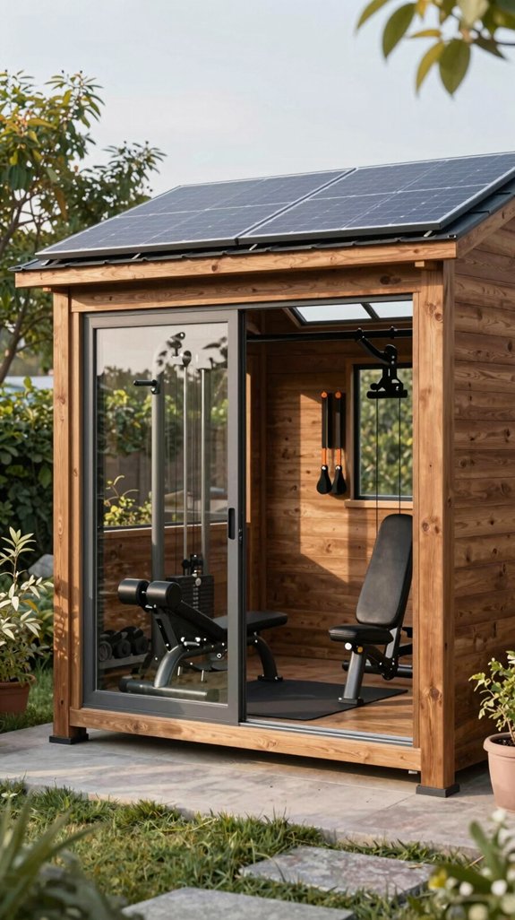 17 Backyard Gym Shed Ideas for Outdoor Fitness Spaces 12 solar powered self sustaining gym
