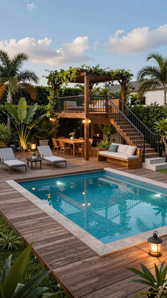 tiered poolside lounge