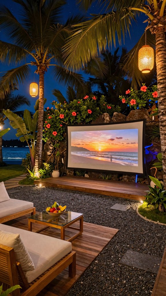 tropical outdoor cinema setup