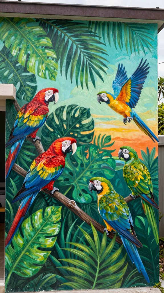 tropical palm leaf mural
