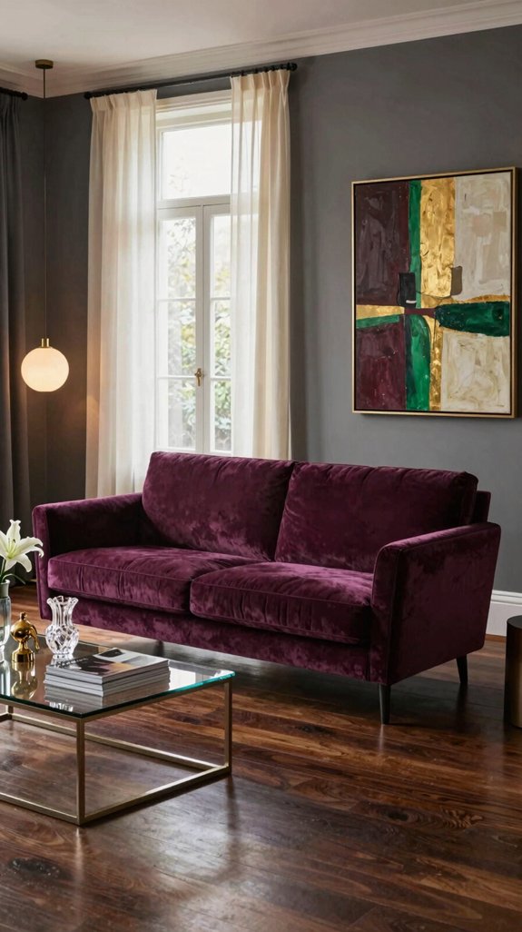 velvety aubergine sofa elegance