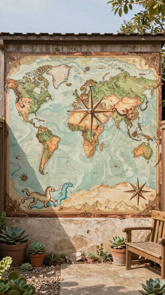 vintage cartographic backyard mural