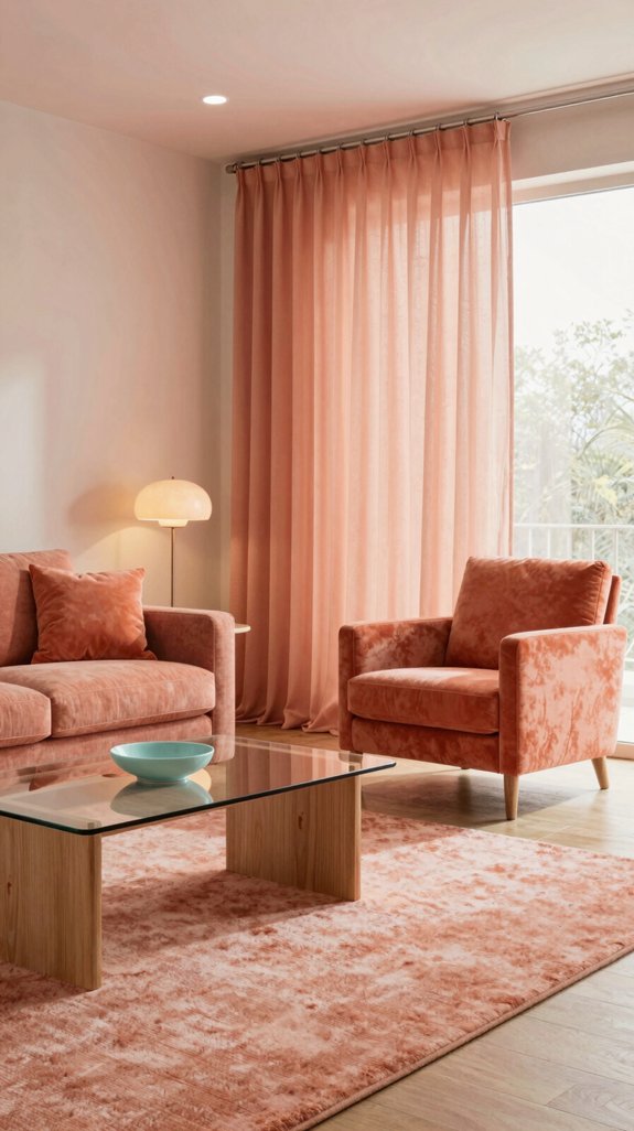 warm coral peach textiles