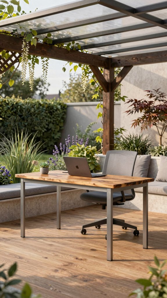 21 Backyard Patio Design Layout Ideas for Functional Spaces 7 weather resistant outdoor desk