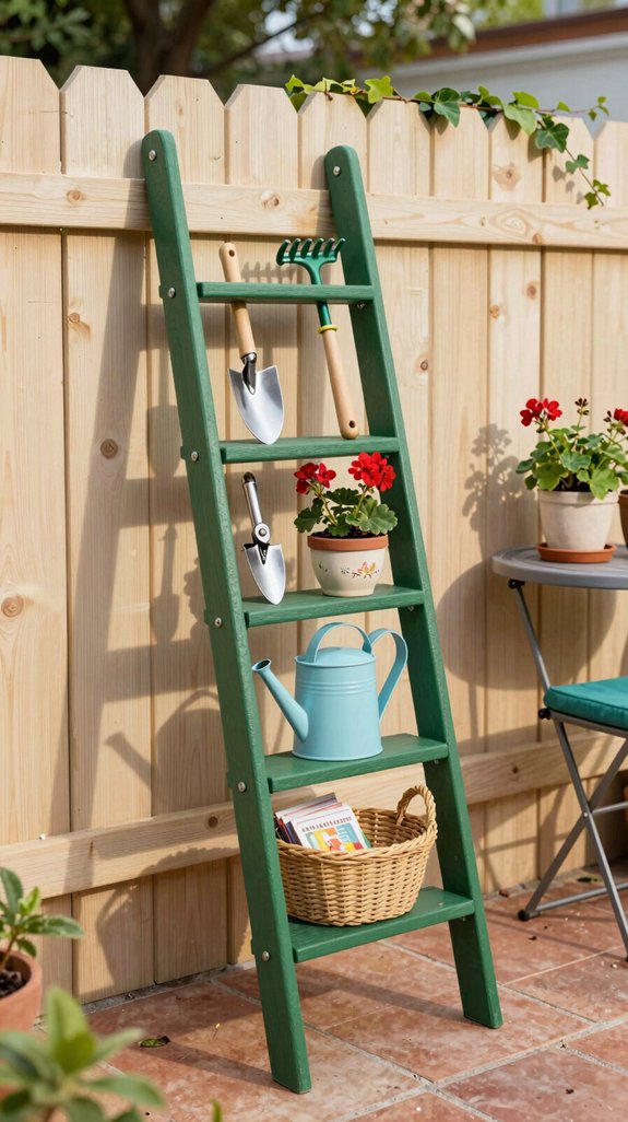21 Small Backyard Design Ideas That Maximize Space 20 weather treated ladder garden shelf